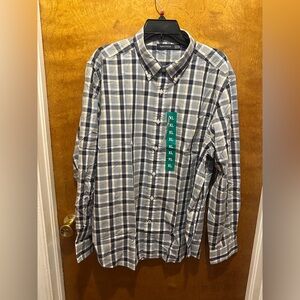 Nautica Button Down men’s long sleeve blue/white plaid shirt new XL
